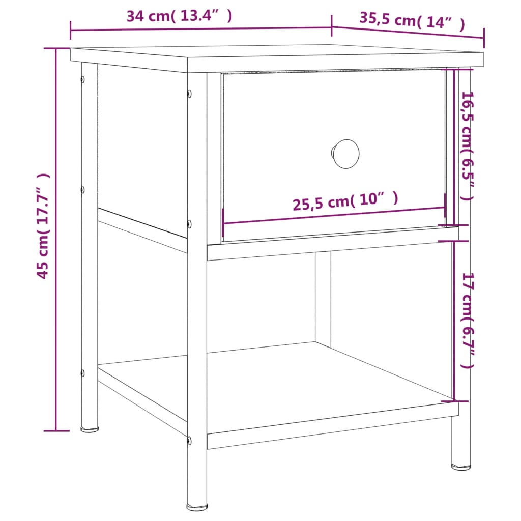 Sängbord Nattduksbord sonoma ek 34x35,5x45 cm