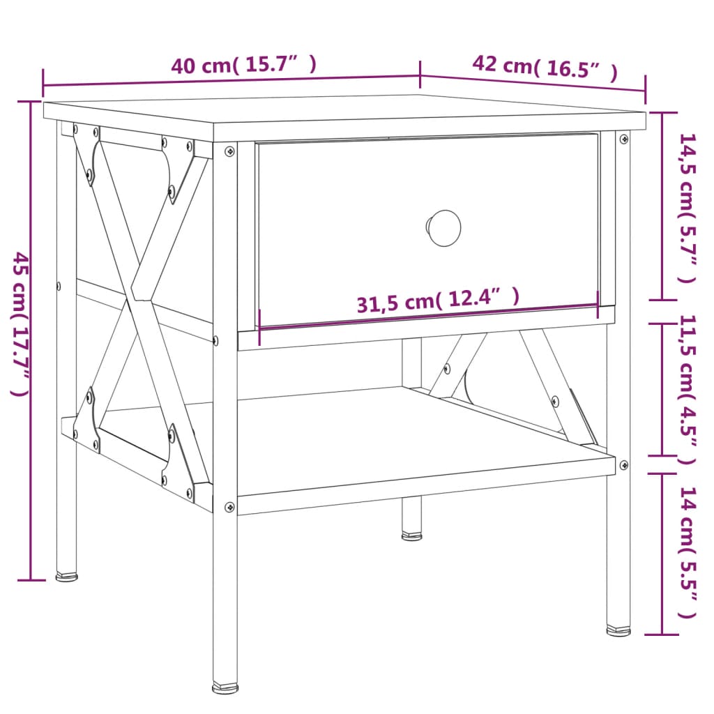 Sängbord Nattduksbord sonoma ek 40x42x45 cm