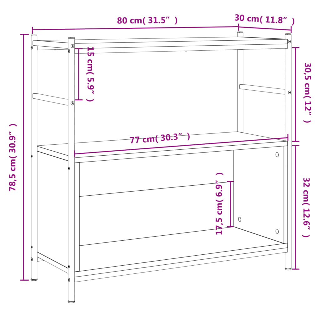 Kirjahylly sonoma tammi 80x30x78,5 cm ja rauta