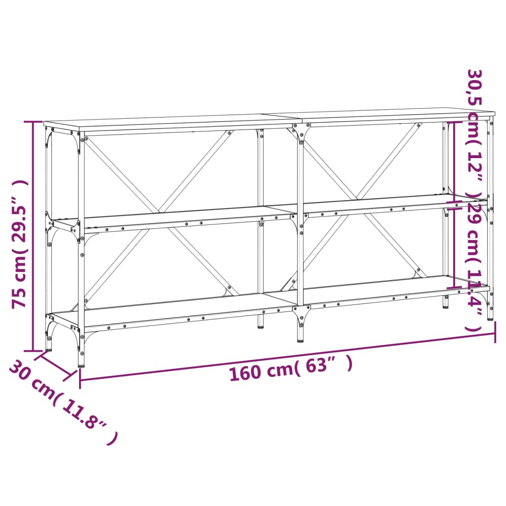 Avlastningsbord konsolbord brun ek 160x30x75 cm och järn