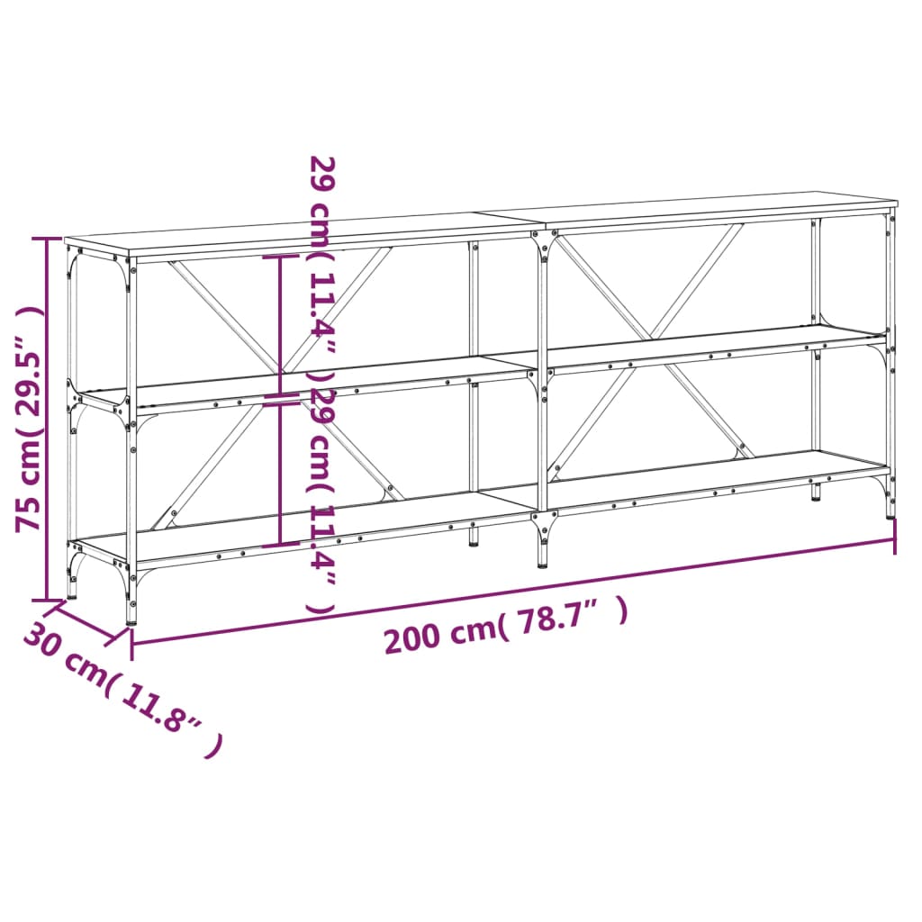 Avlastningsbord konsolbord brun ek 200x30x75 cm och järn