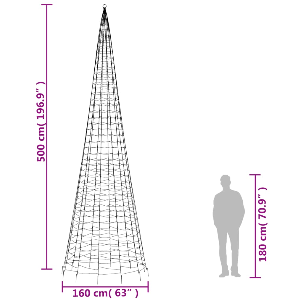 Joulukoristeita Ulko jouluvalaistus lipputankoon 1534 LEDiä lämmin valkoinen 500 cm