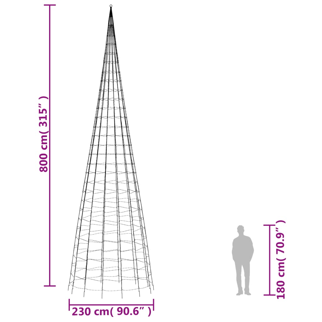 Joulukoristeita Ulko Jouluvalaistus lipputankoon 3000 LEDiä lämmin valkoinen 800 cm