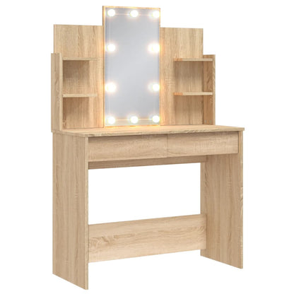 Sminkbord med LED sonoma-ek 96x40x142 cm