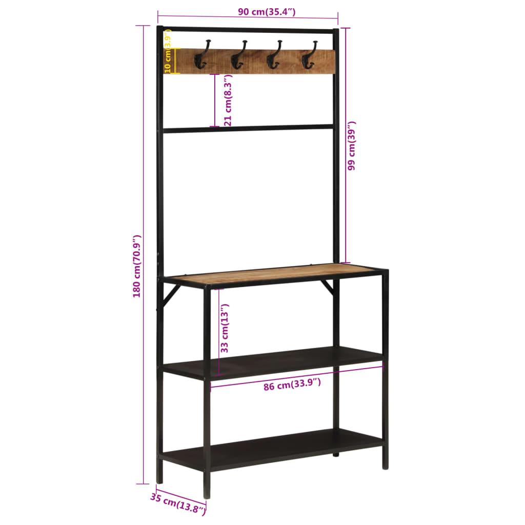 Klädhängare Klädställning med hylla mangoträ 90x35x180 cm järn