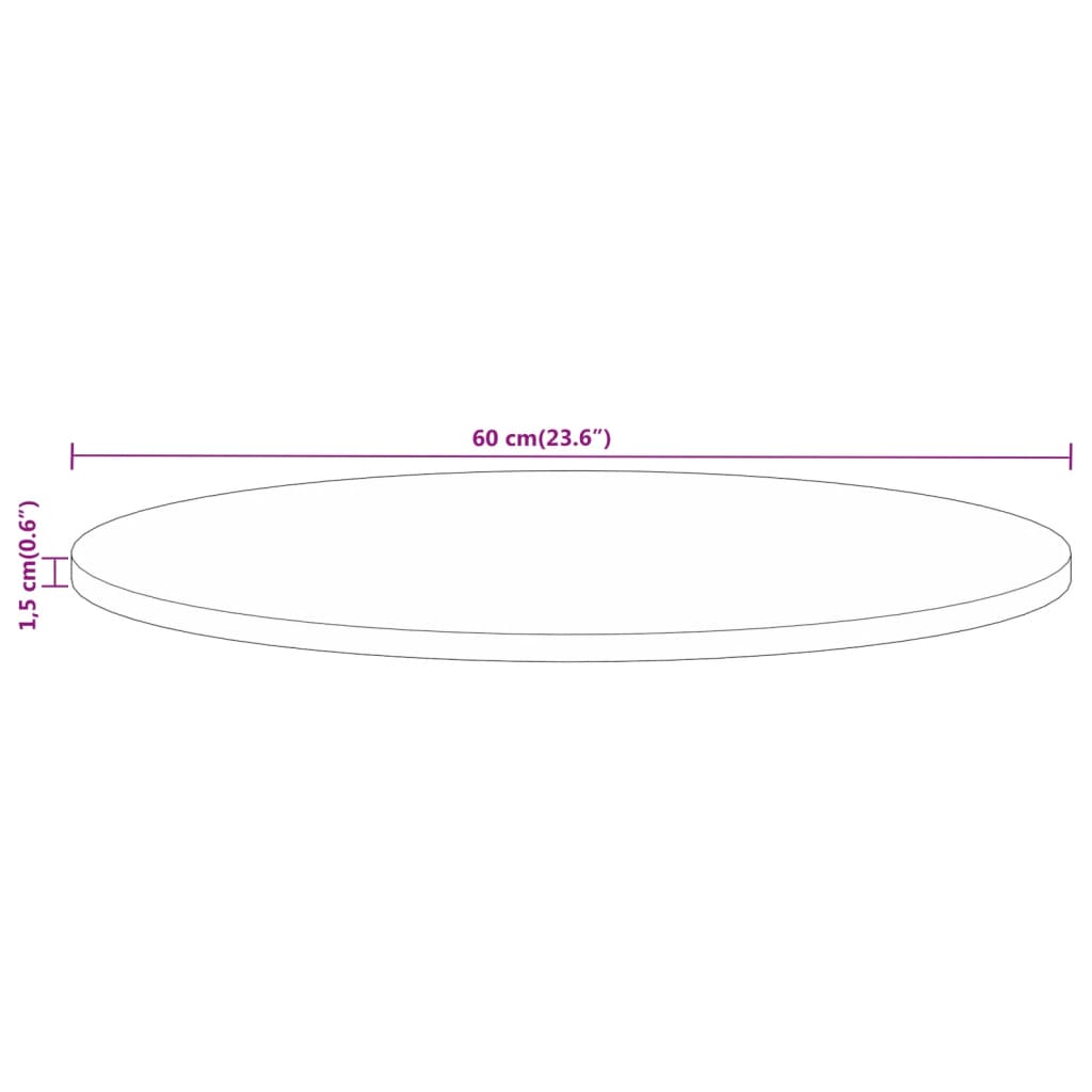 Pöytälevy Ø 60x1,5 cm pyöreä massiivi karkeaa mangopuuta