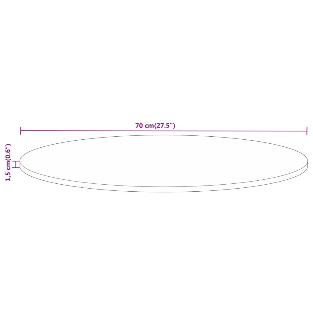 Pöytälevy Ø 70x1,5 cm pyöreä massiivi karkeaa mangopuuta