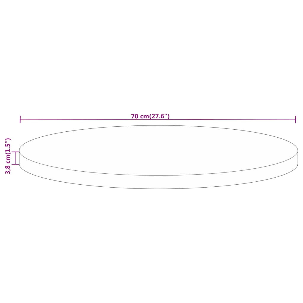 Pöytälevy Ø 70x3,8 cm pyöreä massiivi karkeaa mangopuuta