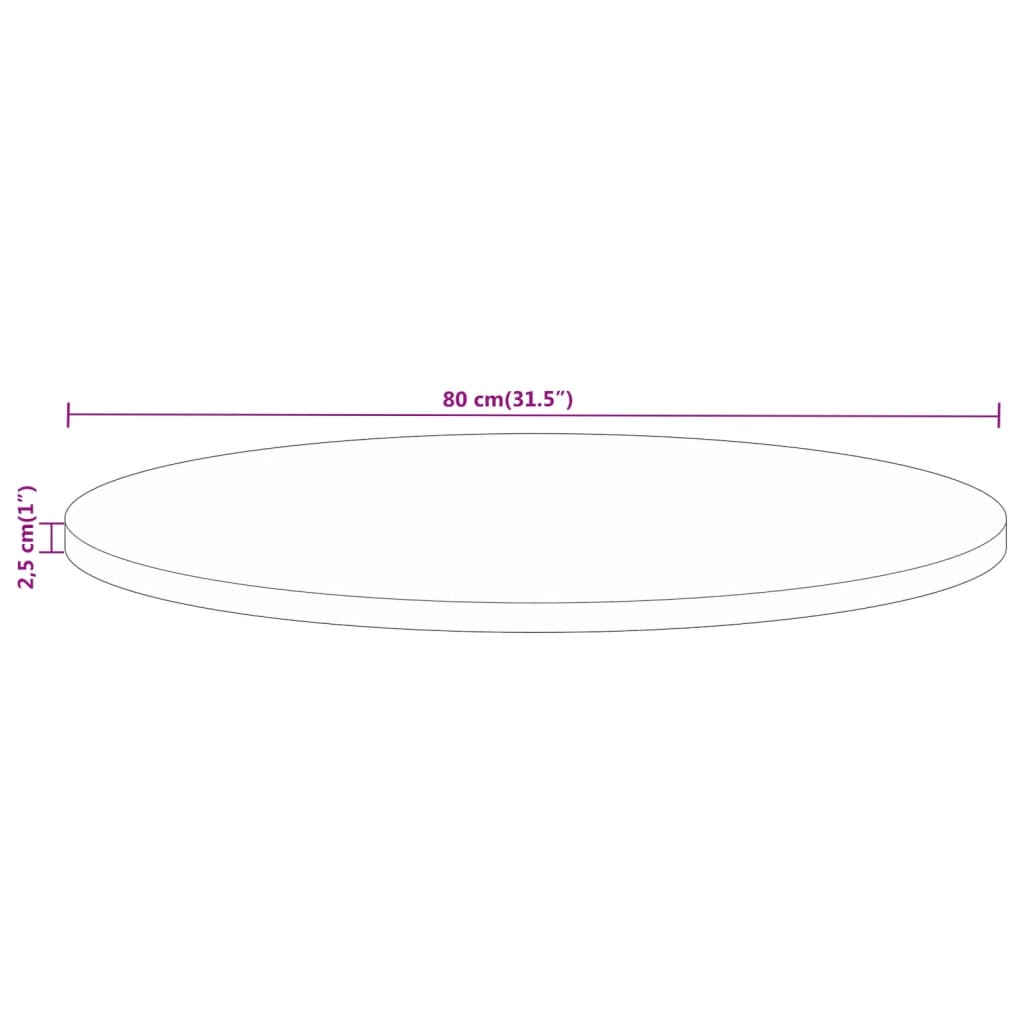 Pöytälevy Ø 80x2,5 cm pyöreä massiivi karkeaa mangopuuta