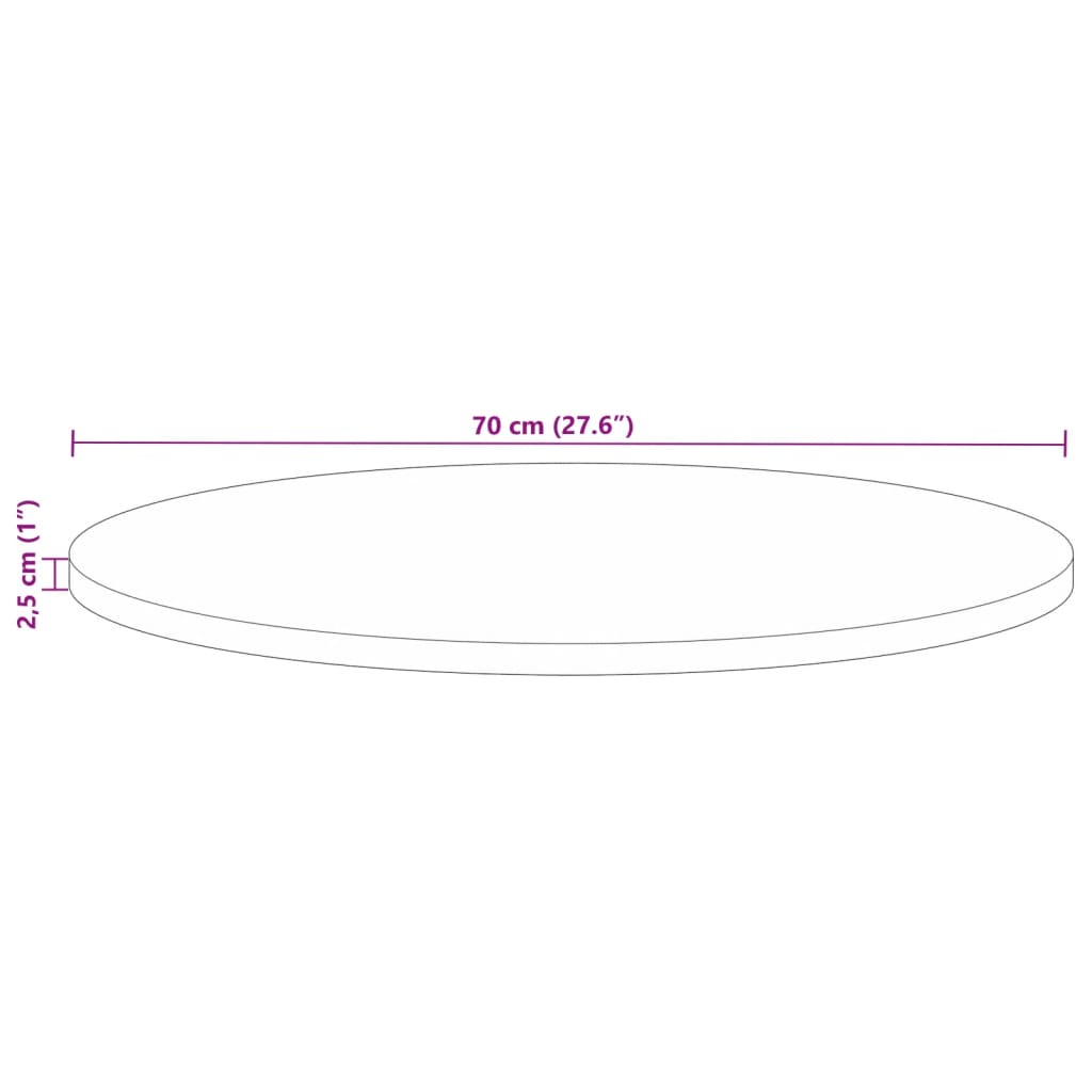 Pöytälevy Ø 70x2,5 cm pyöreä massiivi kierrätyspuuta