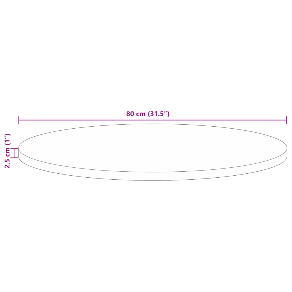 Pöytälevy Ø 80x2,5 cm pyöreä massiivi kierrätyspuuta