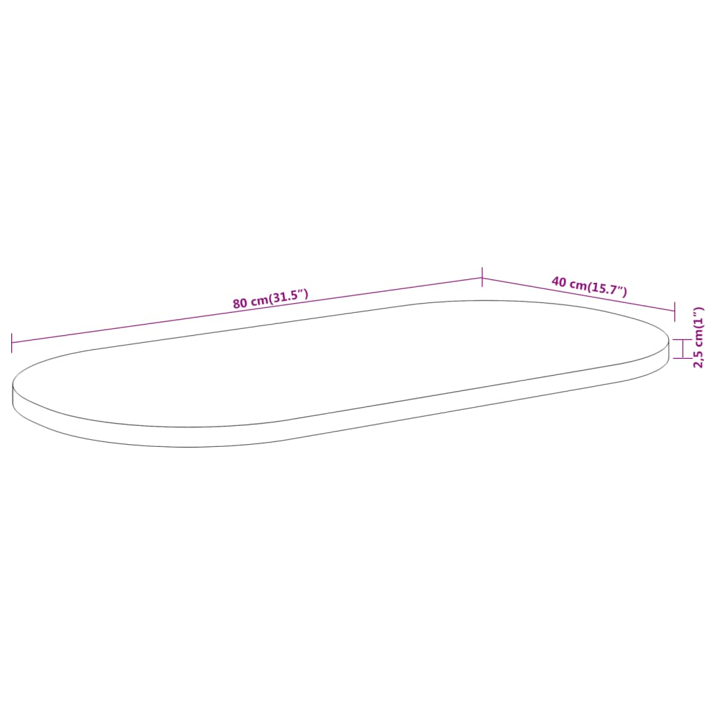 Pöytälevy 80x40x2,5 cm soikea massiivi akaasiapuuta