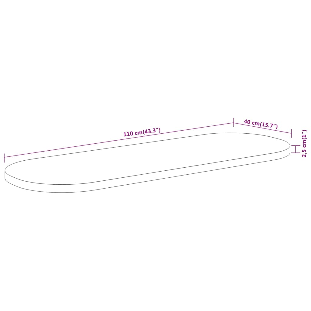 Pöytälevy 110x40x2,5 cm soikea massiivi akaasiapuuta