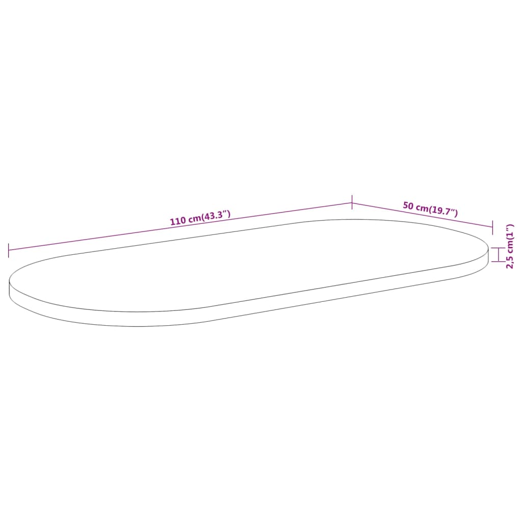 Pöytälevy 110x50x2,5 cm soikea massiivi akaasiapuuta