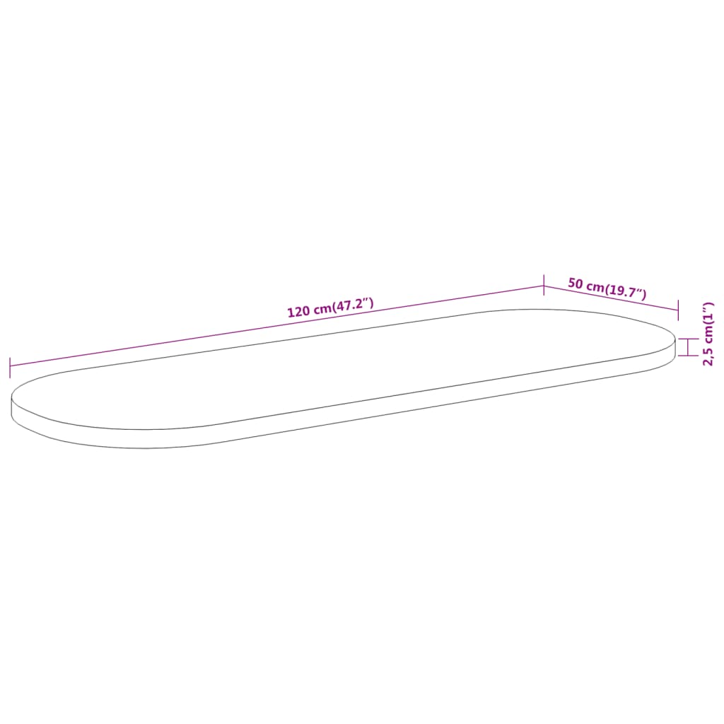 Bordsskiva massivt trä 120x50x2,5 cm oval