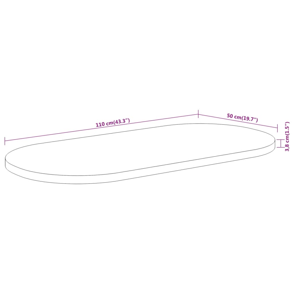 Pöytälevy 110x50x3,8 cm soikea massiivi akaasiapuuta