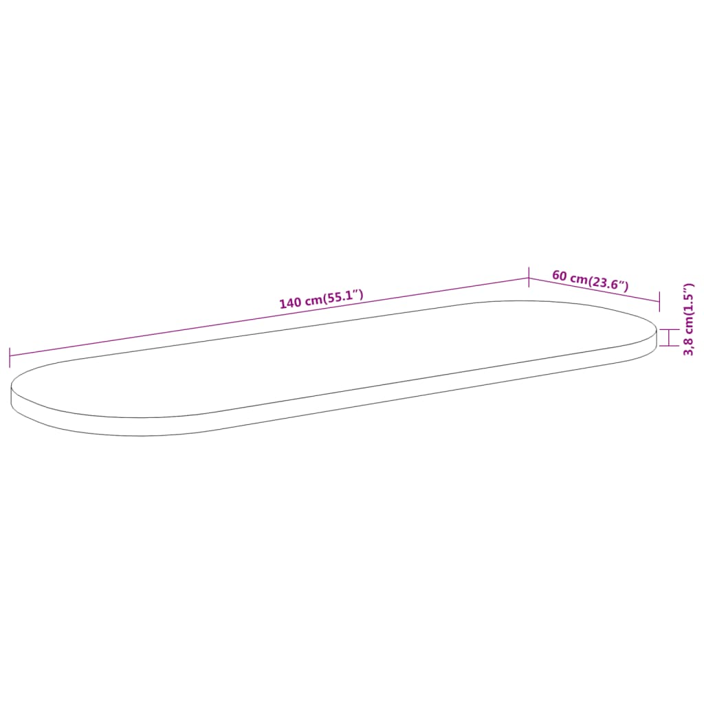 Bordsskiva massivt trä 140x60x3,8 cm oval