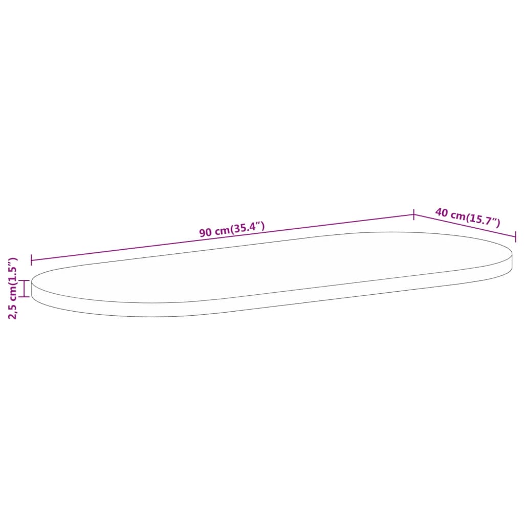 Bordsskiva massivt mangoträ 90x40x2,5 cm oval