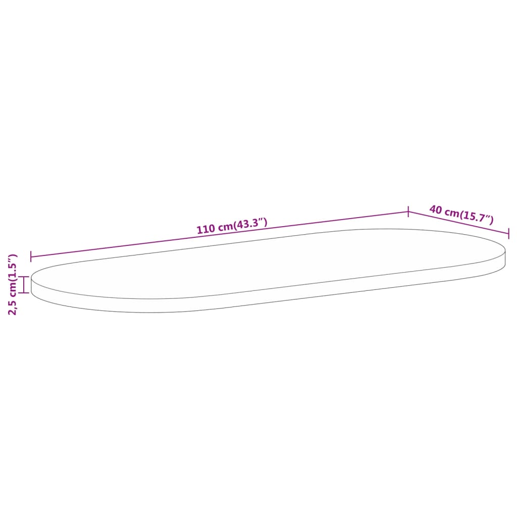 Pöytälevy 110x40x2,5 cm soikea massiivi karkeaa mangopuuta