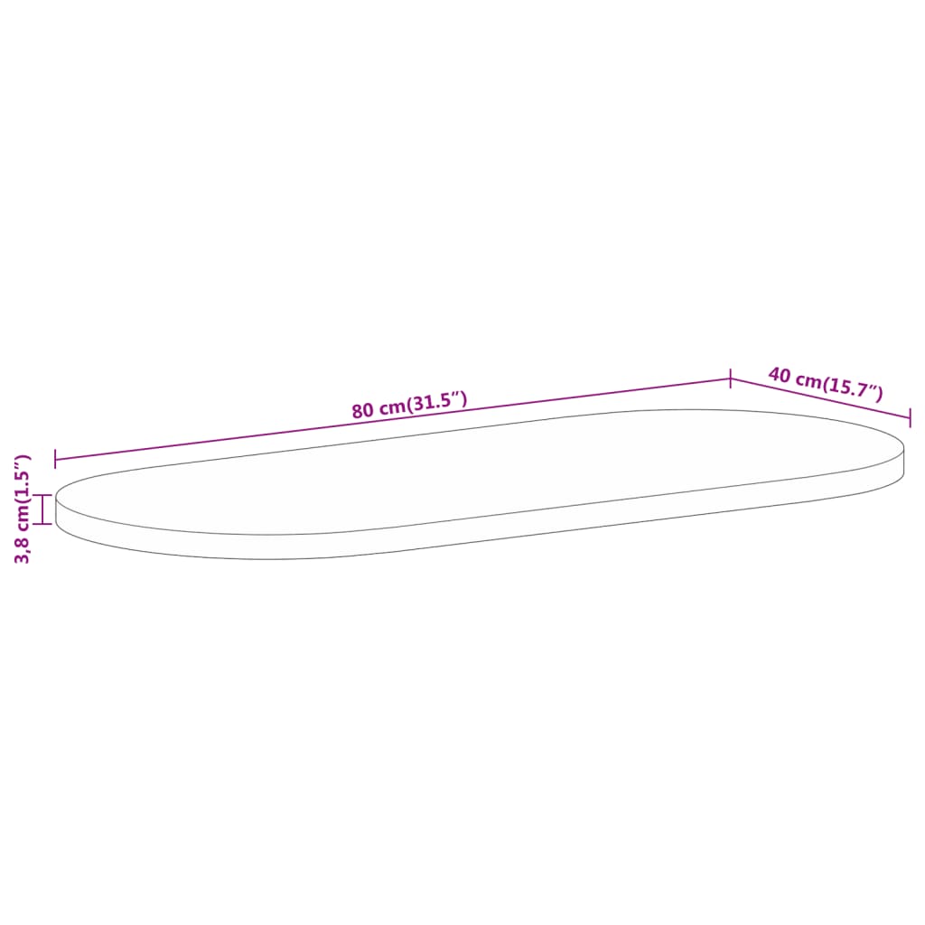 Bordsskiva massivt mangoträ 80x40x3,8 cm oval