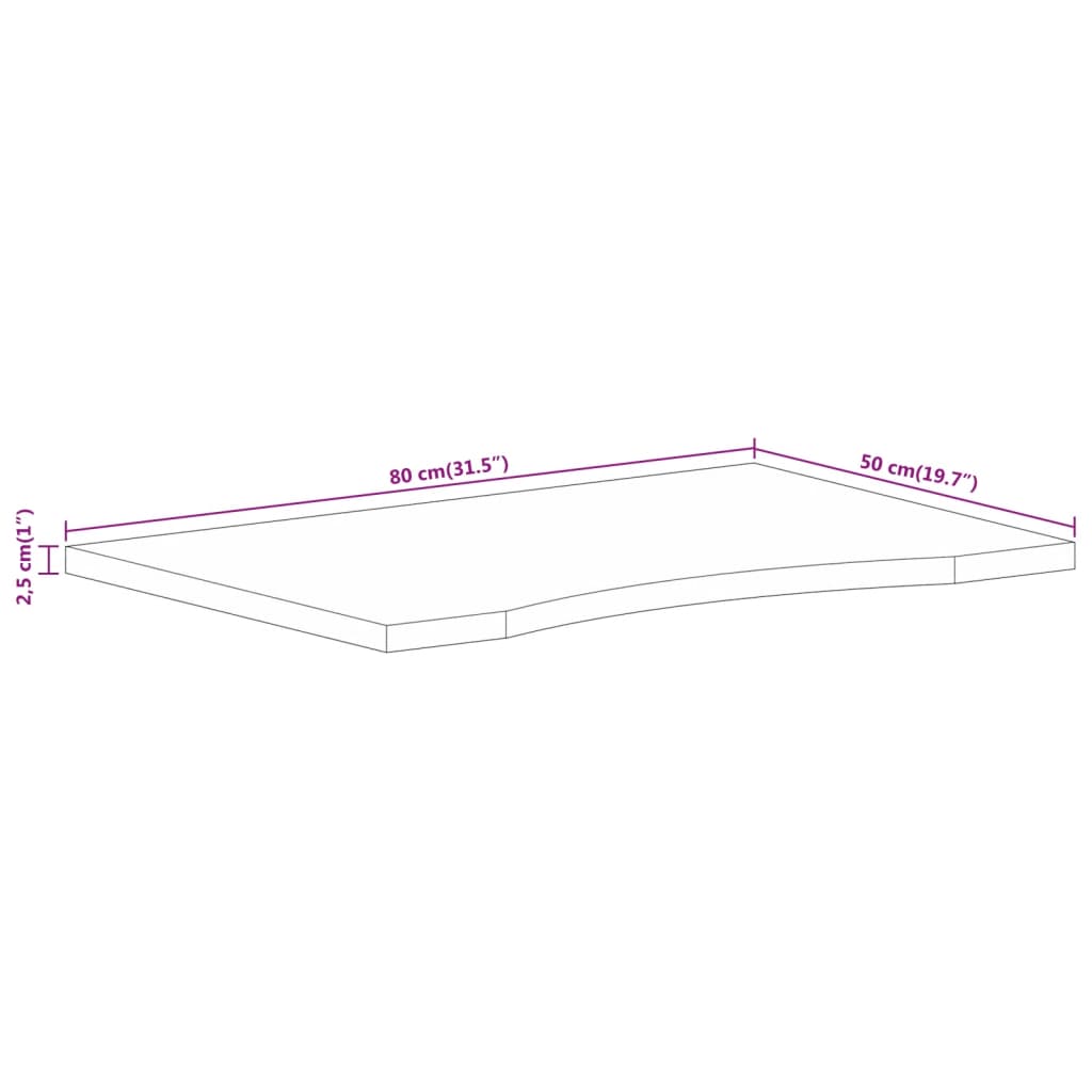 Pöytälevy Kaareva työpöytä 80x50x2,5 cm massiivi karkeaa mangopuuta