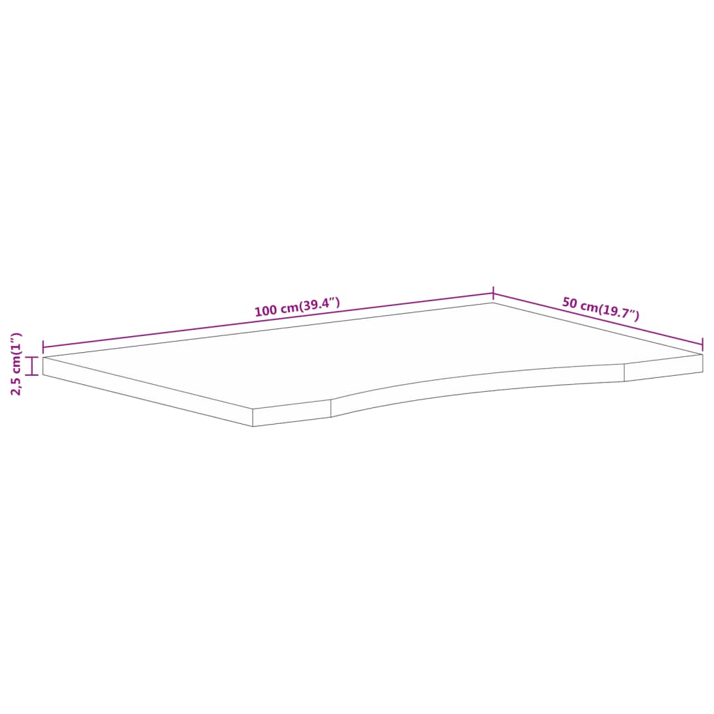 Pöytälevy Kaareva työpöytä 100x50x2,5 cm massiivi karkeaa mangopuuta