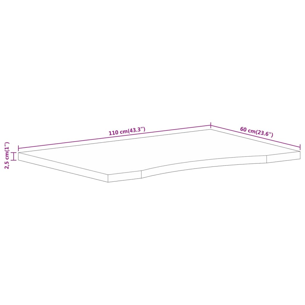 Pöytälevy Kaareva työpöytä 110x60x2,5 cm massiivi karkeaa mangopuuta