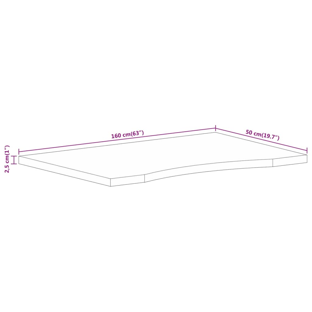 Pöytälevy Kaareva työpöytä 160x50x2,5 cm massiivi karkeaa mangopuuta