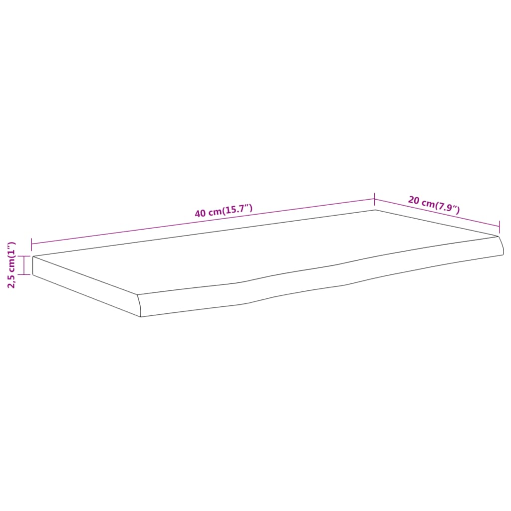 Seinähylly 40x20x2,5 cm suorakaiteen muotoinen massiivi akaasia epätasainen reuna