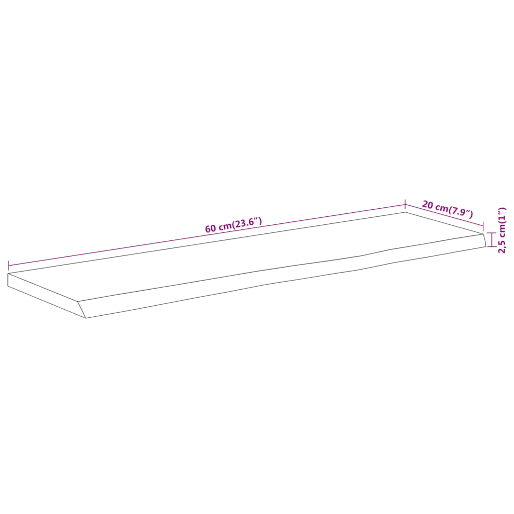 Seinähylly 60x20x2,5 cm suorakaiteen muotoinen massiivi akaasia epätasainen reuna