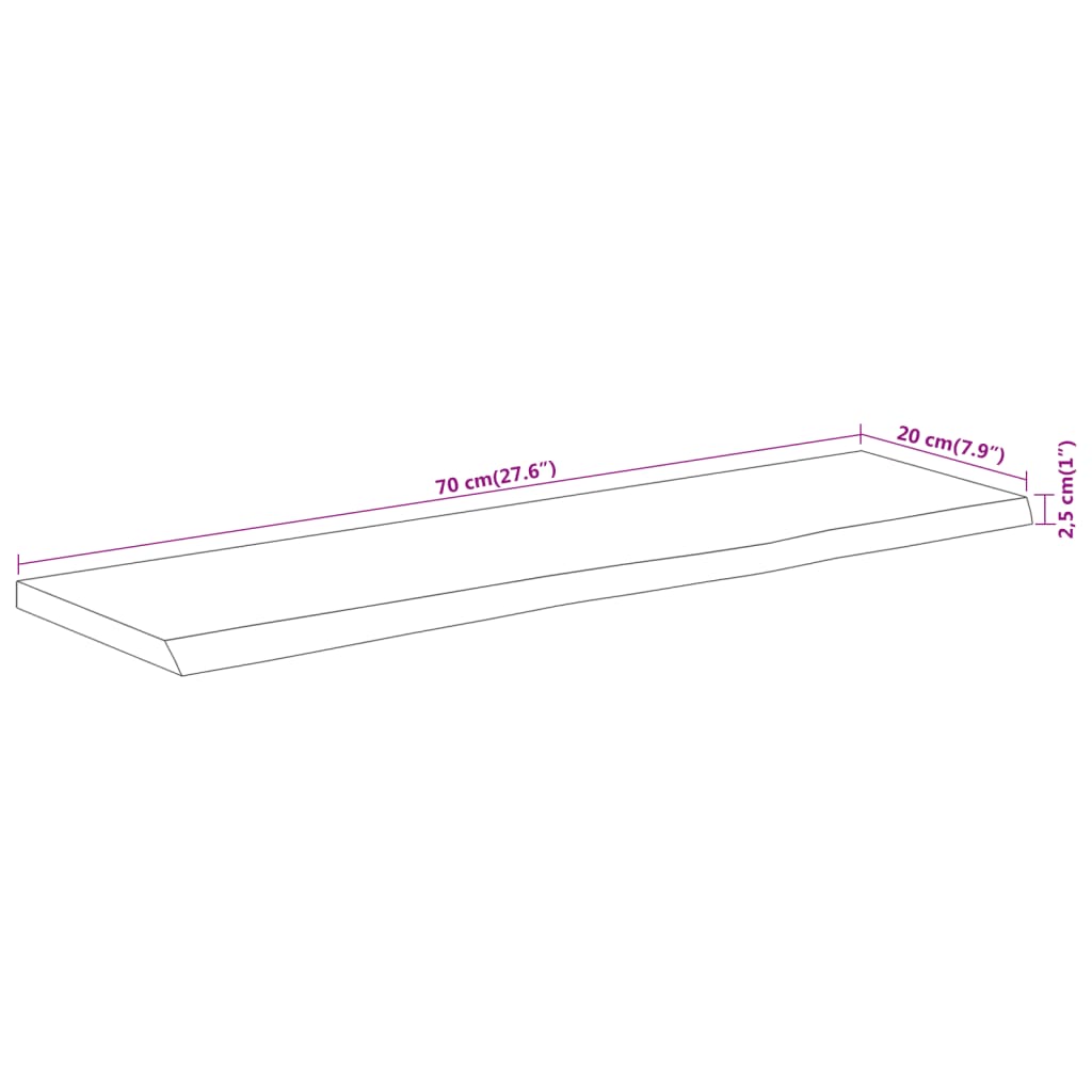 Seinähylly 70x20x2,5 cm suorakaiteen muotoinen massiivi akaasia epätasainen reuna