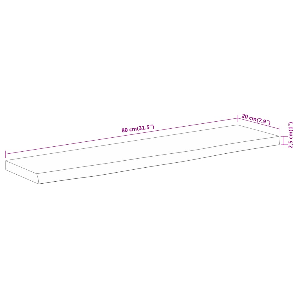 Seinähylly 80x20x2,5 cm suorakaiteen muotoinen massiivi akaasia epätasainen reuna