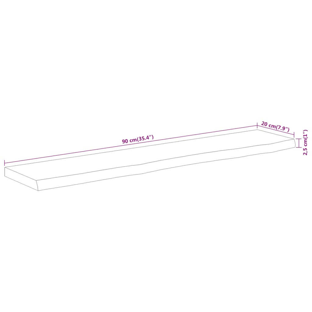 Seinähylly 90x20x2,5 cm suorakaiteen muotoinen massiivi akaasia epätasainen reuna