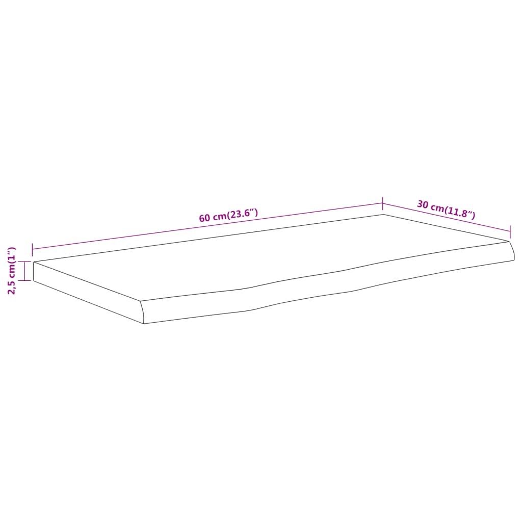 Seinähylly 60x30x2,5 cm suorakaiteen muotoinen massiivi akaasia epätasainen reuna