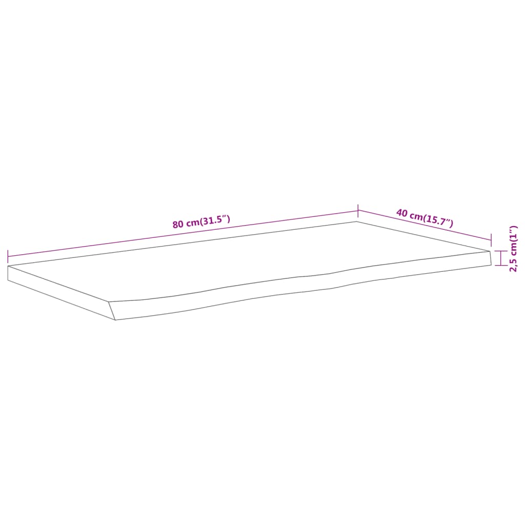 Bordsskiva massiv trä 80x40x2,5 cm rektangulär rustik kant