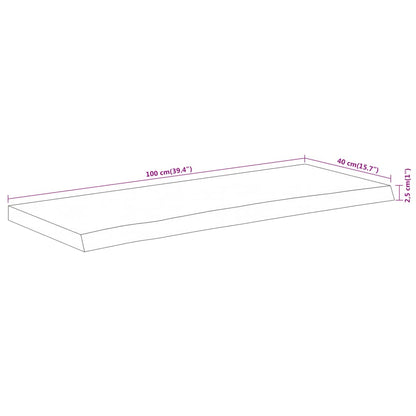 Bordsskiva 100x40x2,5 cm rektangulär massiv akacia rustik kant