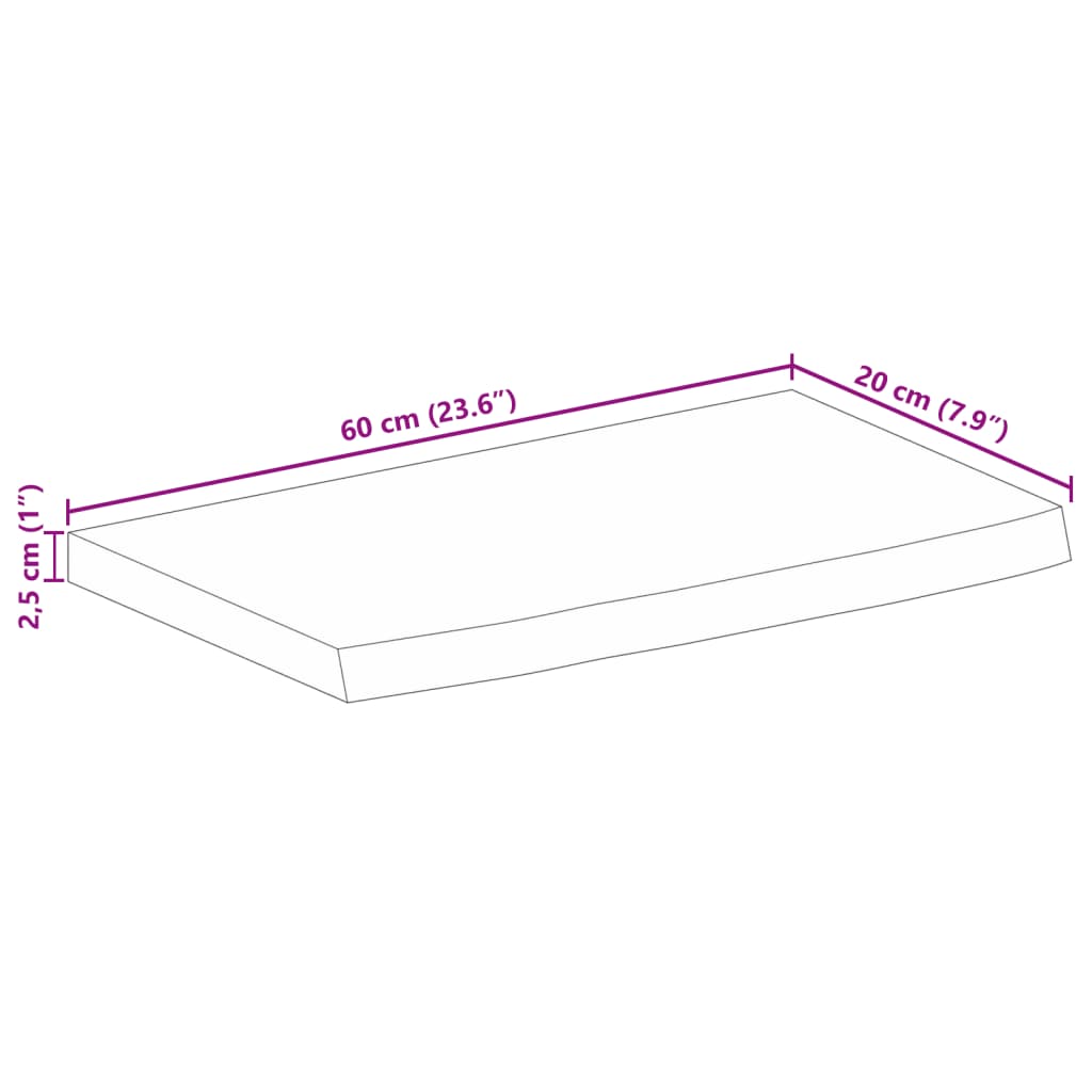 Pöytälevy 60x20x2,5 cm elävä reuna massiivi karkeaa mangopuuta