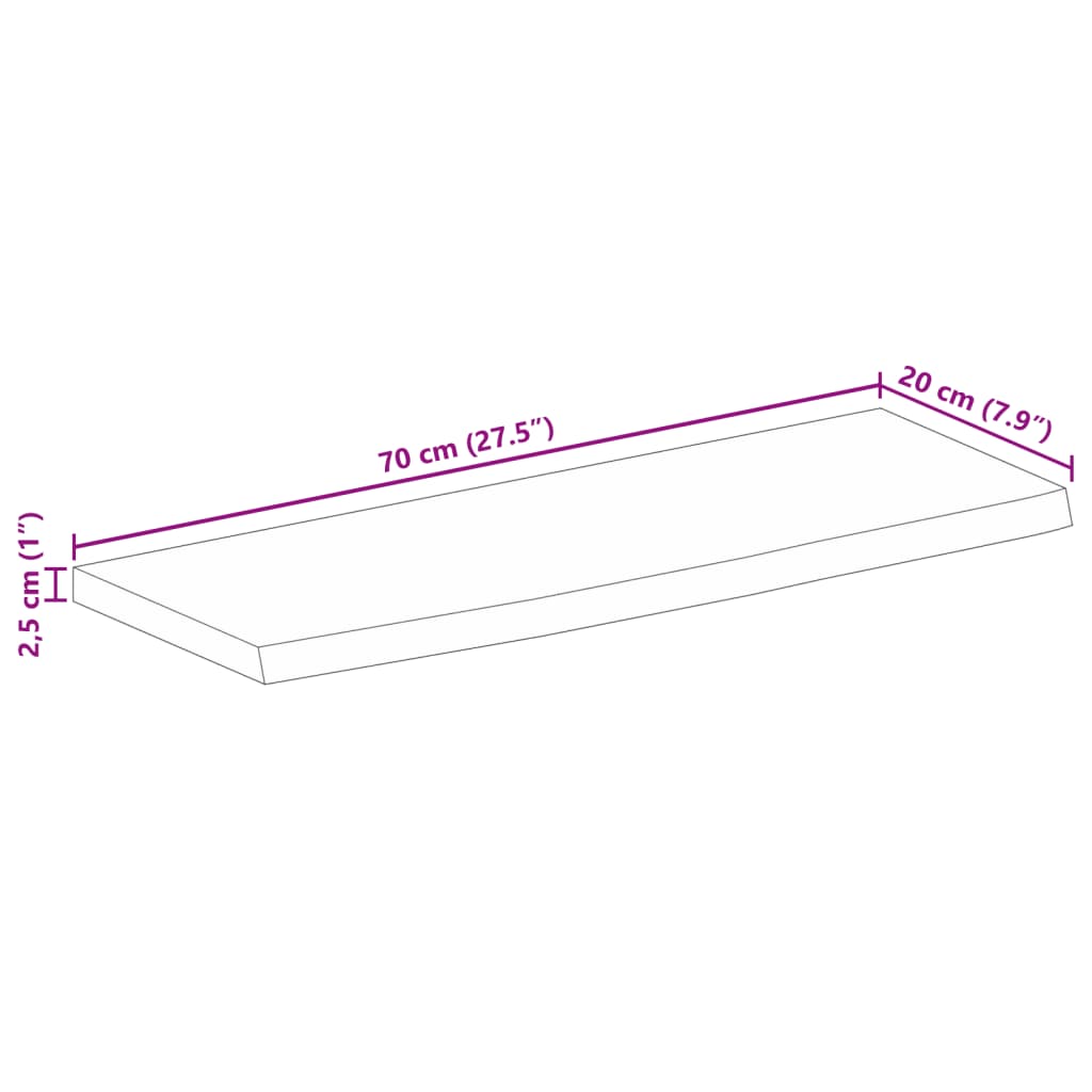 Pöytälevy 70x20x2,5 cm elävä reuna massiivi karkeaa mangopuuta