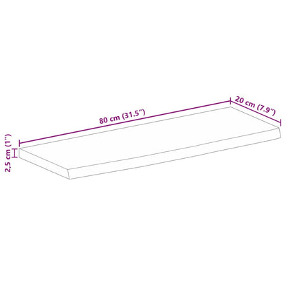 Pöytälevy 80x20x2,5 cm elävä reuna massiivi karkeaa mangopuuta