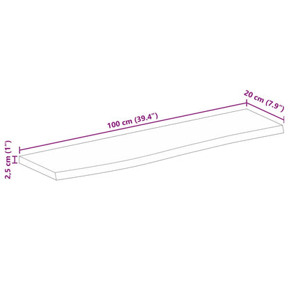 Bordsskiva 100x20x2,5 cm levande kant massivt grovt mangoträ