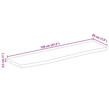 Pöytälevy 120x20x2,5 cm elävä reuna massiivi karkeaa mangopuuta