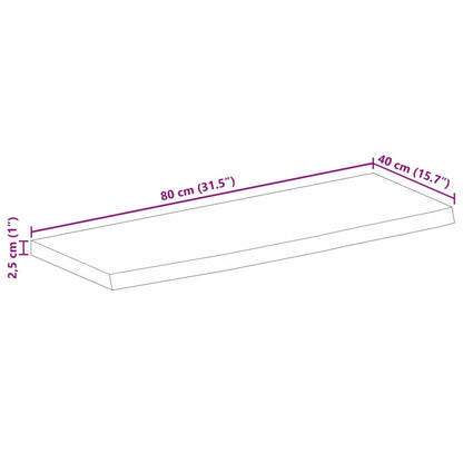 Pöytälevy 80x40x2,5 cm elävä reuna massiivi karkeaa mangopuuta