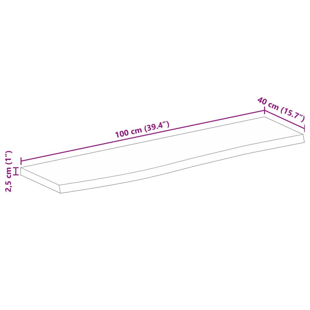 Pöytälevy 100x40x2,5 cm elävä reuna massiivi karkeaa mangopuuta