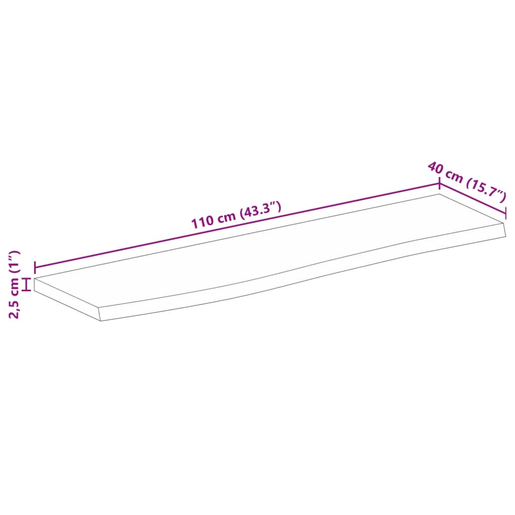 Pöytälevy 110x40x2,5 cm elävä reuna massiivi karkeaa mangopuuta