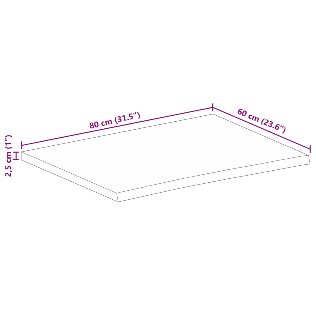 Pöytälevy 80x60x2,5 cm elävä reuna massiivi karkeaa mangopuuta