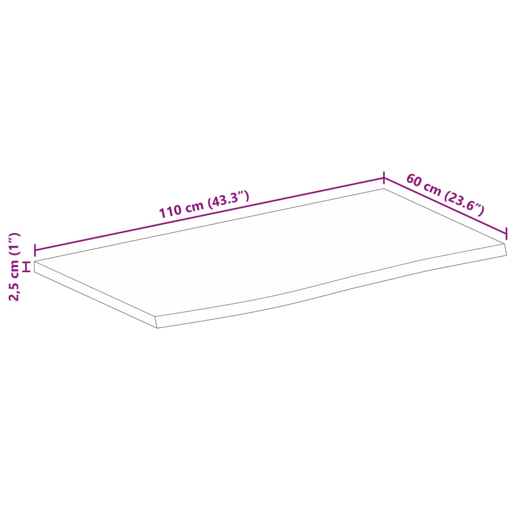 Pöytälevy 110x60x2,5 cm elävä reuna massiivi karkeaa mangopuuta