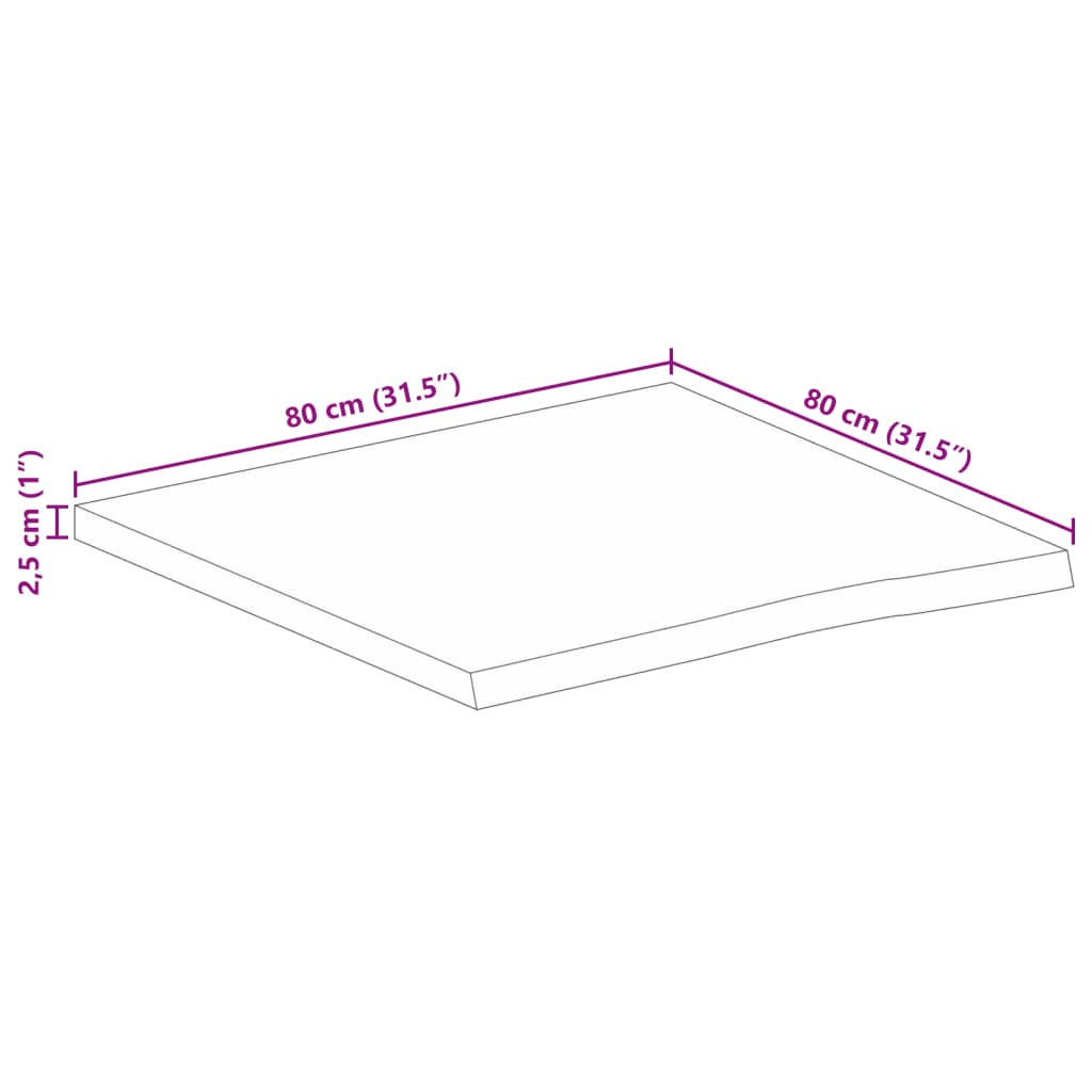 Pöytälevy 80x80x2,5 cm elävä reuna massiivi karkeaa mangopuuta