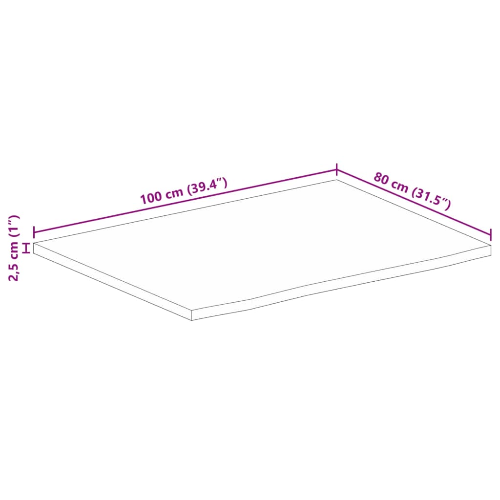 Pöytälevy 100x80x2,5 cm elävä reuna massiivi karkeaa mangopuuta