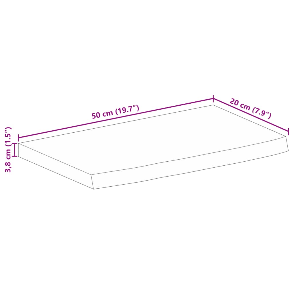 Pöytälevy 50x20x3,8 cm elävä reuna massiivi karkeaa mangopuuta