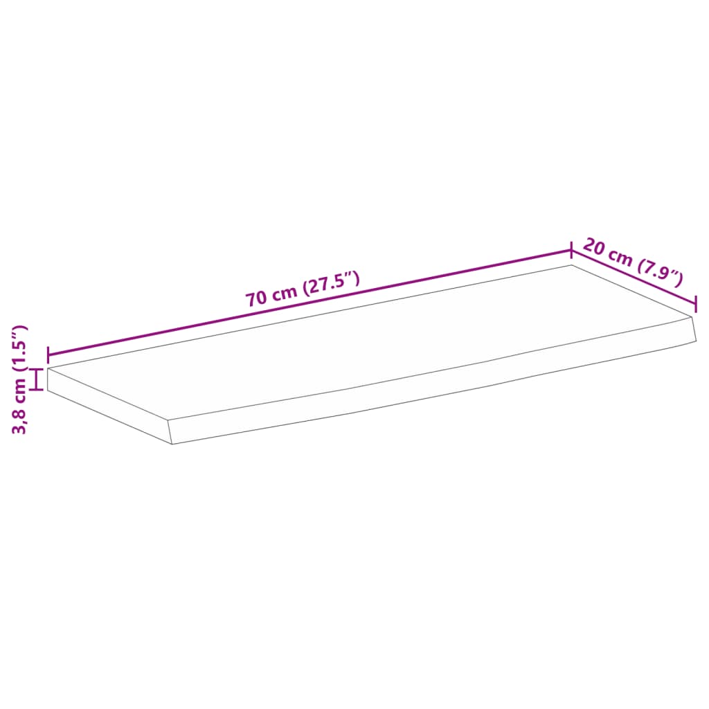 Pöytälevy 70x20x3,8 cm elävä reuna massiivi karkeaa mangopuuta